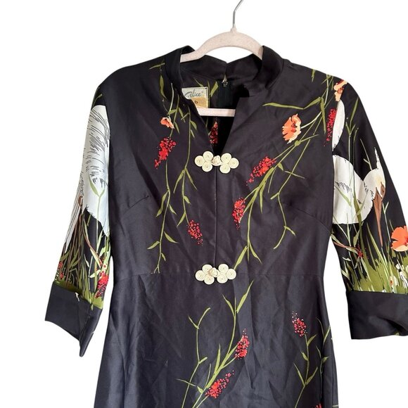 Alice of California vintage maxi dress Asian elegant quiet luxury kimono black - Picture 3 of 10